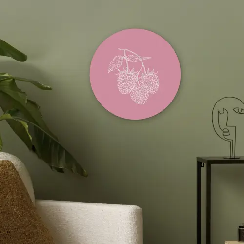 Frambozen - Steel - Getekend - Roze Akoestische PET Vilt - Rond klein -sfeer2