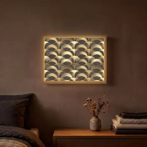 Schubben - Structuur - Goud Light Box met batterij (Wandlamp) middel 907 -sfeer4