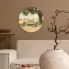 Houten bankje - Bloempotten - Landschap Wandcirkel kunststof plaat 5mm dik klein -sfeer1
