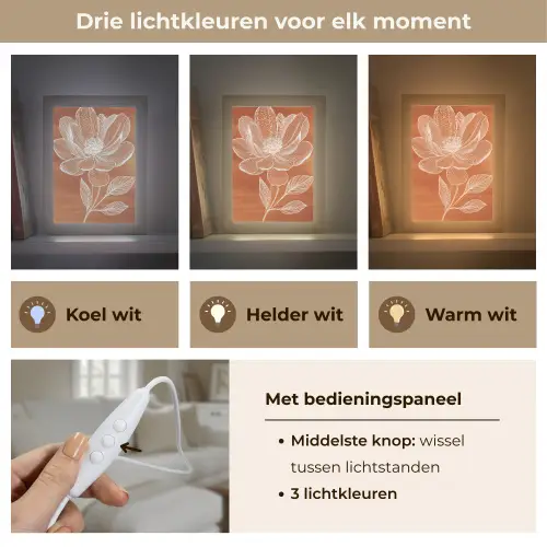 Bloem - Minimalistisch - Wit Light Box met kabel (Tafellamp) klein -USP_lichtkleurNL