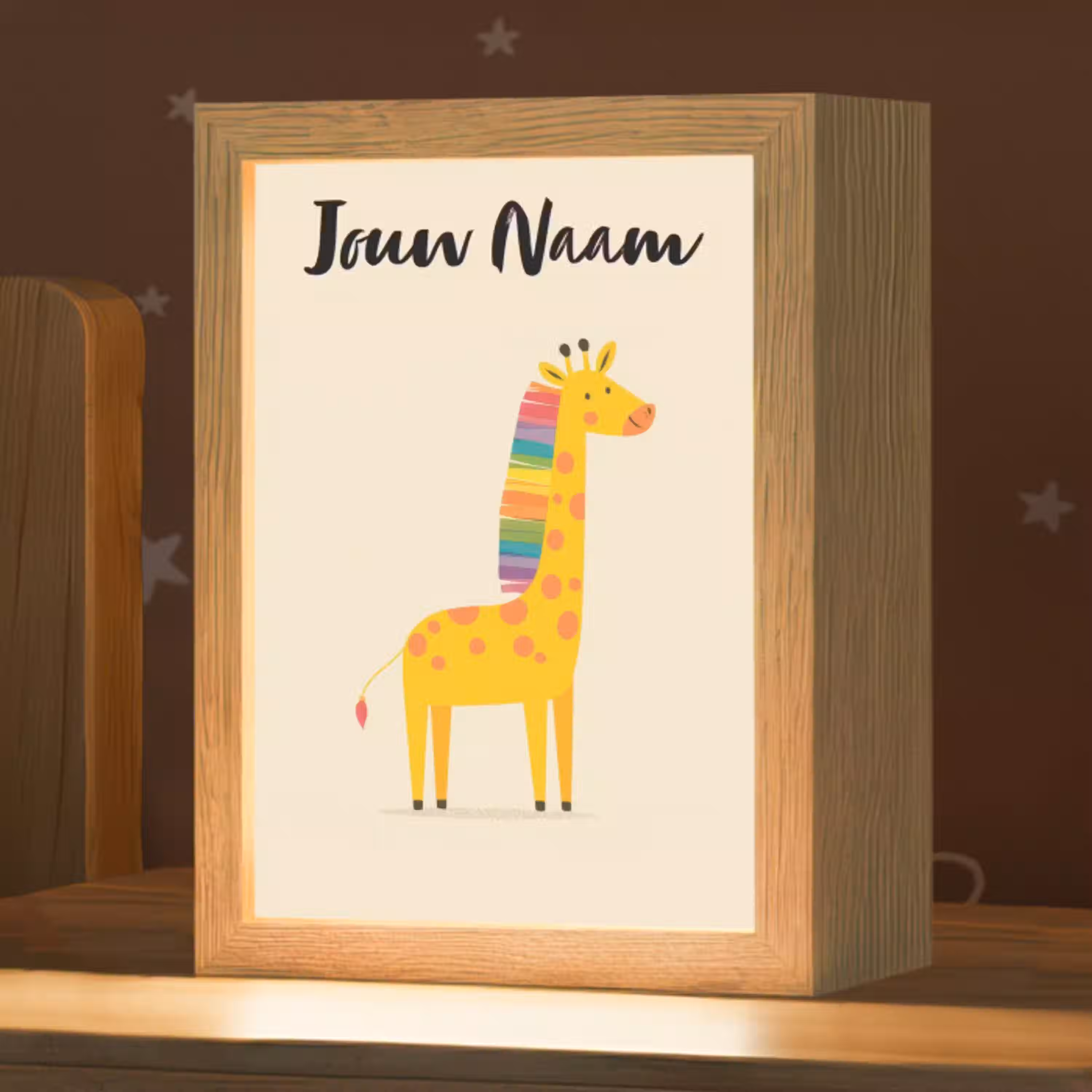 Giraffe - Regenboogmanen - Beige Light Box met kabel (Kinderlampje) klein -zzz_3d_website