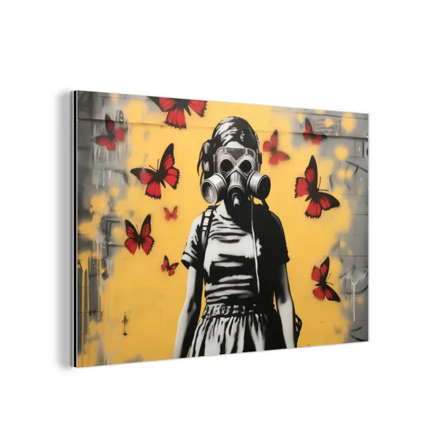 Meisje - Gasmasker - Vlinders - Graffiti aluminium wit klein -3d