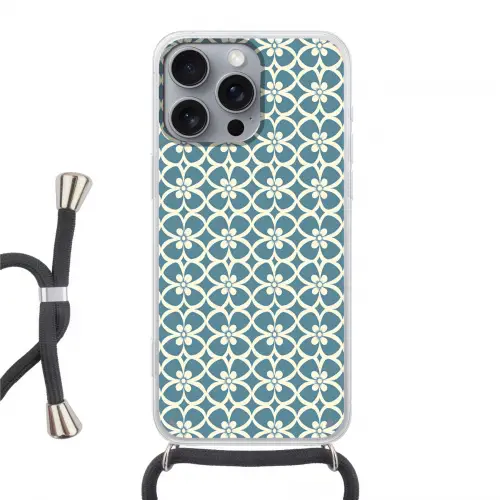Patroon - Symmetrisch - Blauw Hoesje iPhone 16 Pro Max met koord klein 804 -3d