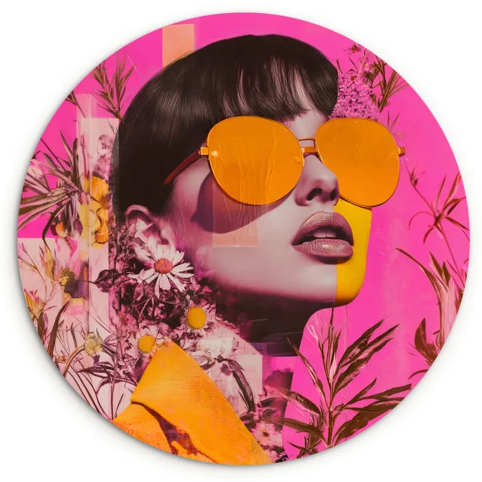 Zonnebril - Oranje - Vrouw - Planten Wandcirkel kunststof plaat 5mm dik klein -3d