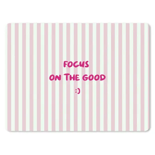 Focus on the good - Strepen - Roze - Smiley muismat rubber klein -3d