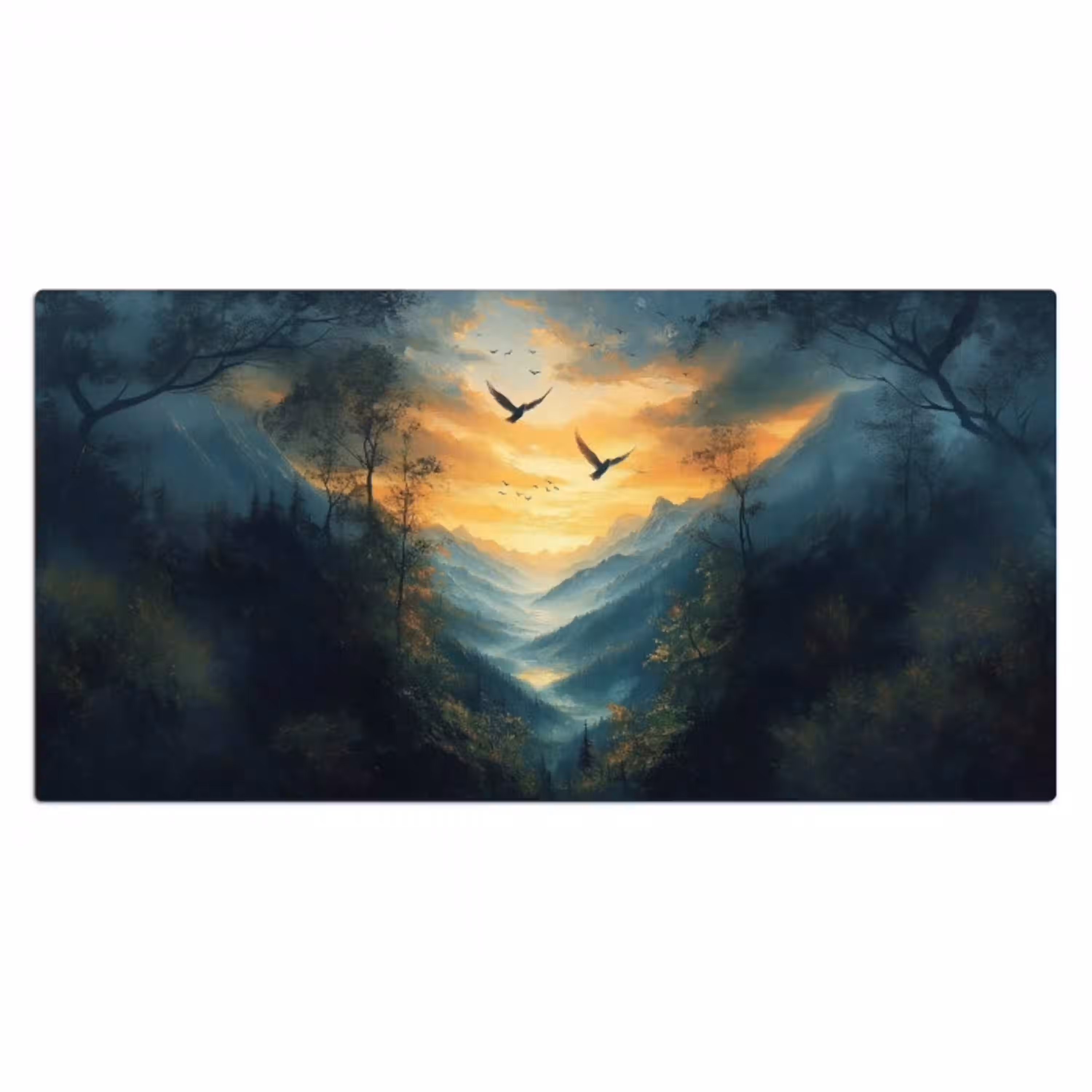 Vogels - Zon - Bomen - Groen Muismat XXL klein -3d_leeg