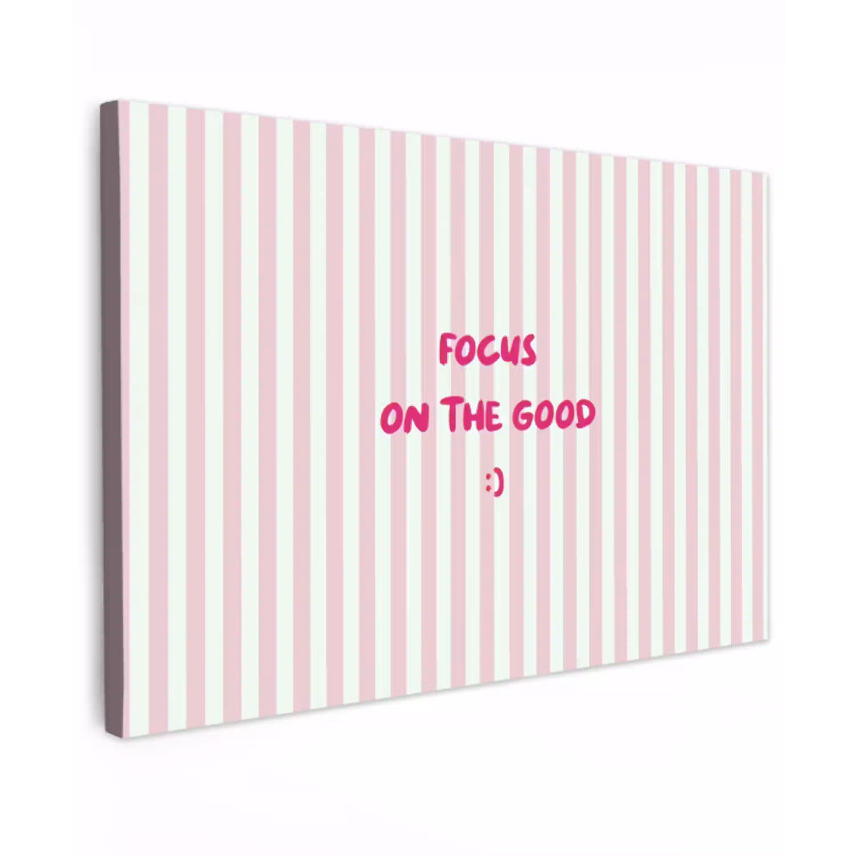 Focus on the good - Strepen - Roze - Smiley Tuinposter op houten frame 2 cm dik klein -3d