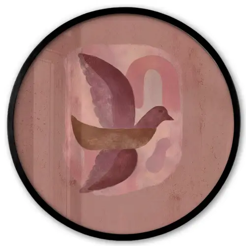 Illustratie - Vogels - Abstract - Roze Fotolijst rond zonder passe partout klein -3d