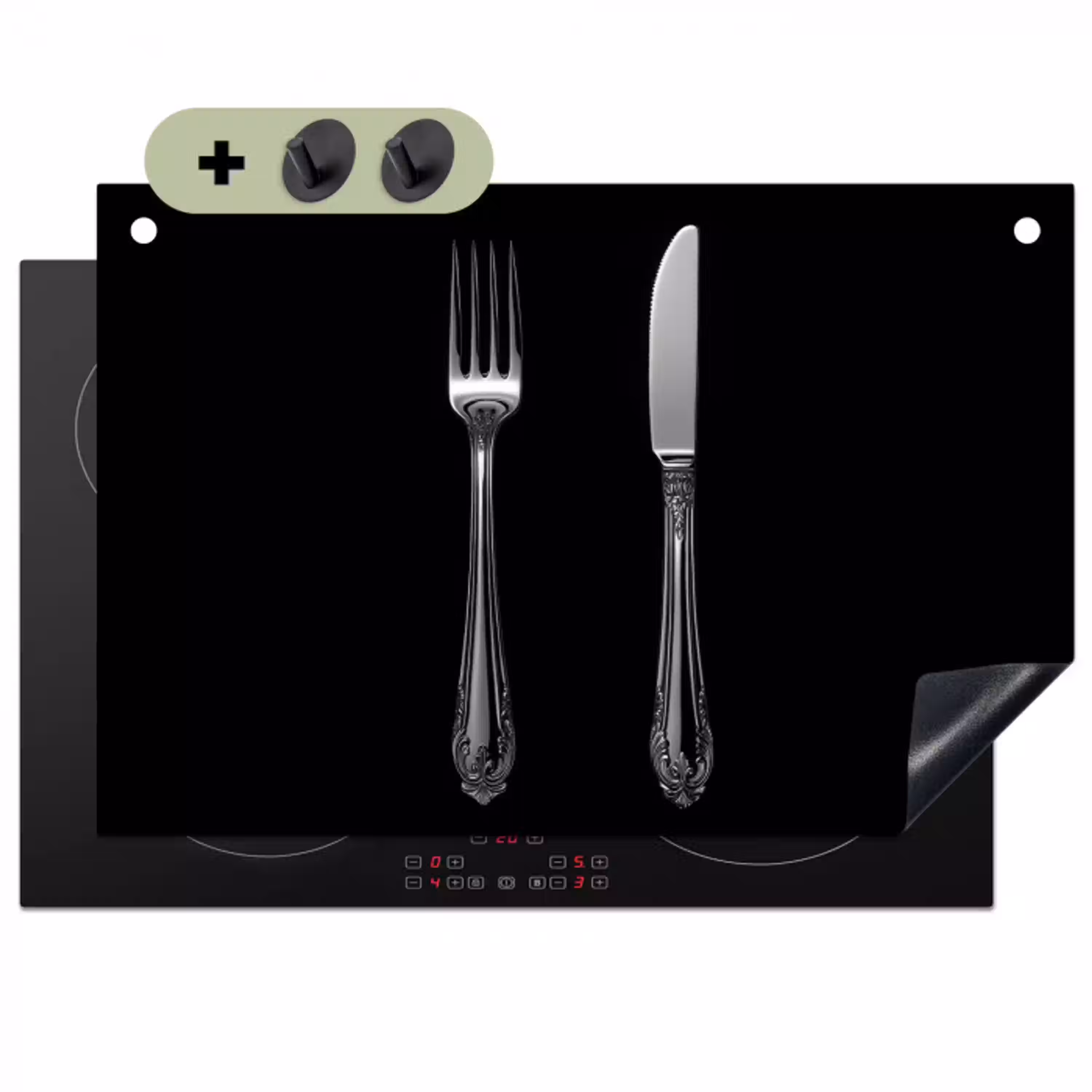 Vork - Mes - Zilver Inductie beschemer met haakjes klein -3d