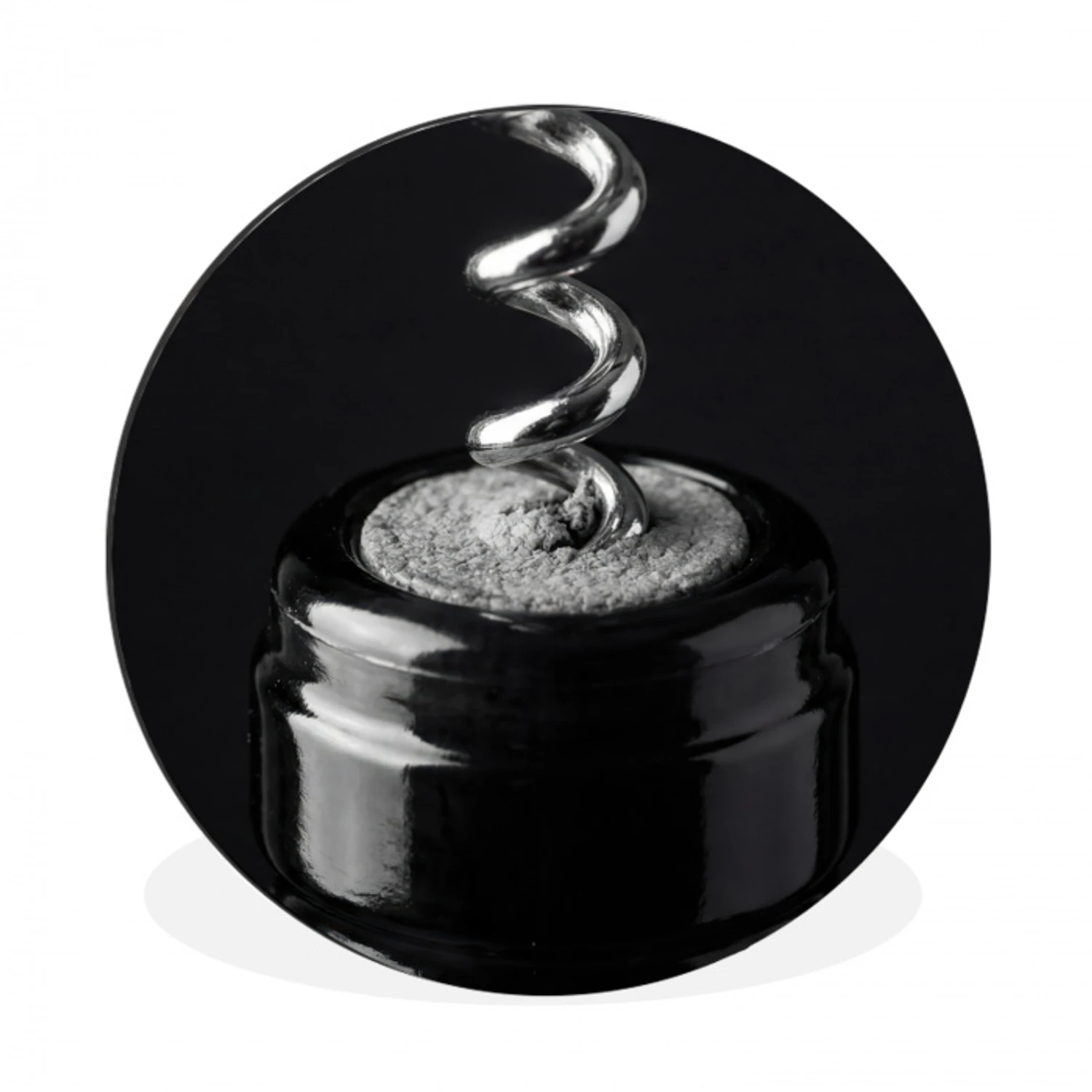 Kurkentrekker - Wijn - Zwart - Wit Wandcirkel aluminium klein -3d