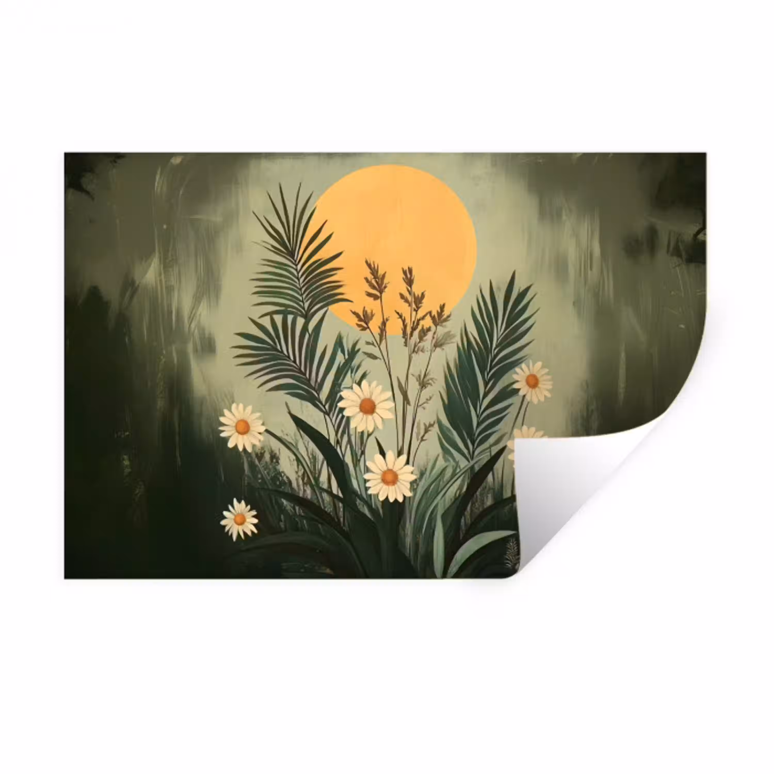 Bloemen - Bladeren - Zon - Groen Muursticker klein -3d