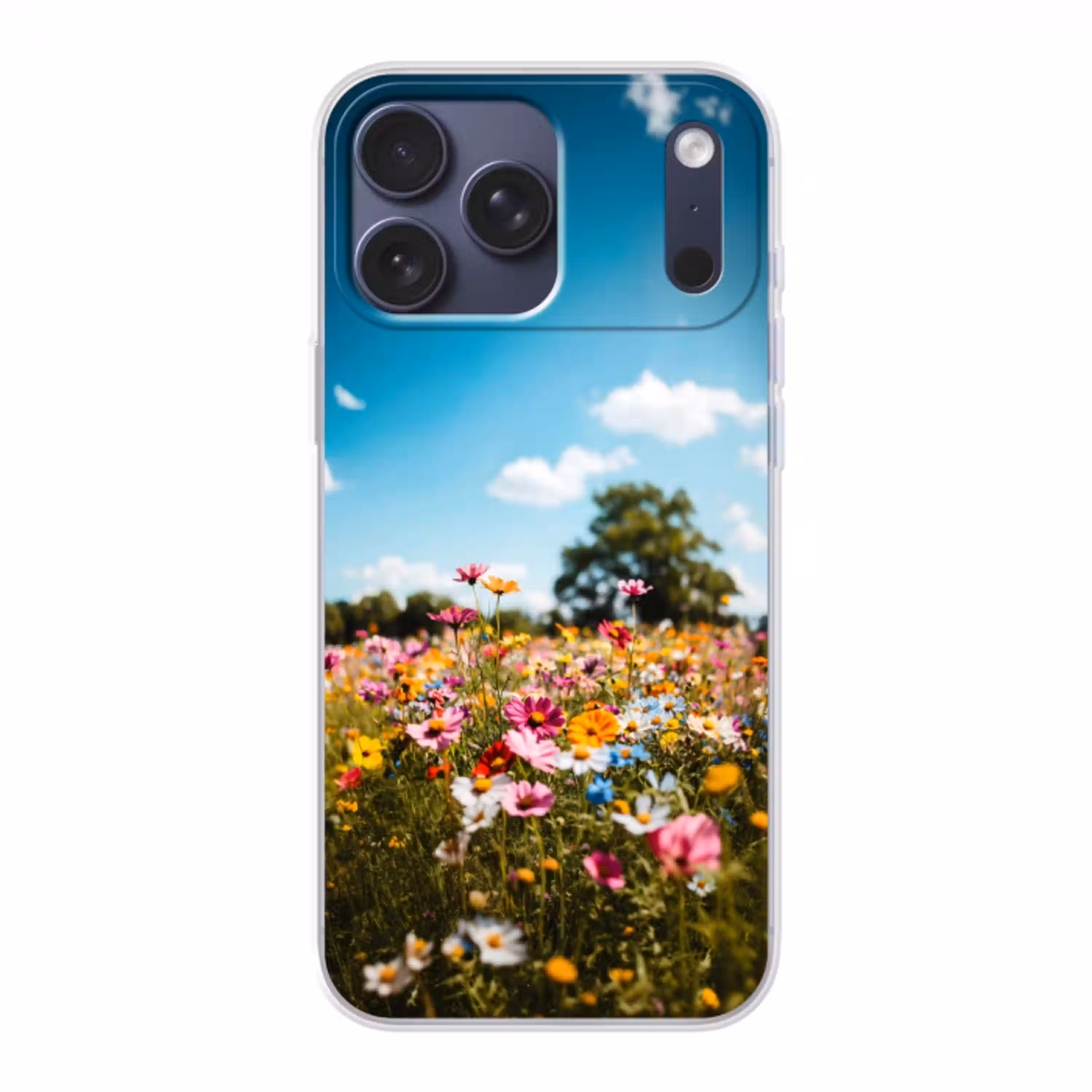 Bloemenweide - Blauw - Lucht - Kleuren Telefoonhoesje iPhone 17 Pro Max klein -3d