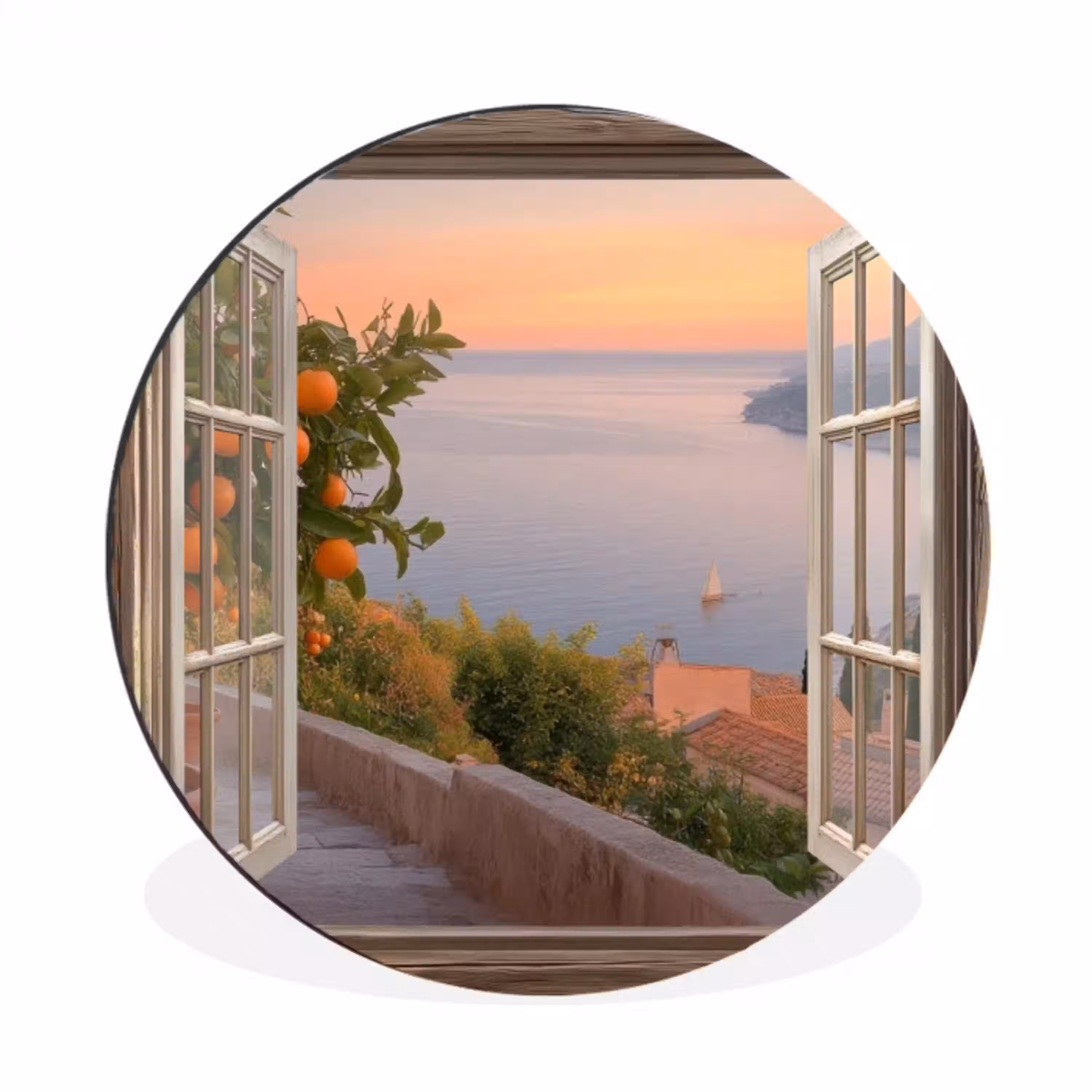 Doorkijk - Uitzicht - Meer - Landschap Wandcirkel aluminium klein -3d