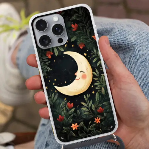Maan - Bloemen - Nachthemel Hoesje iPhone 16 Pro Max met koord klein -sfeer3