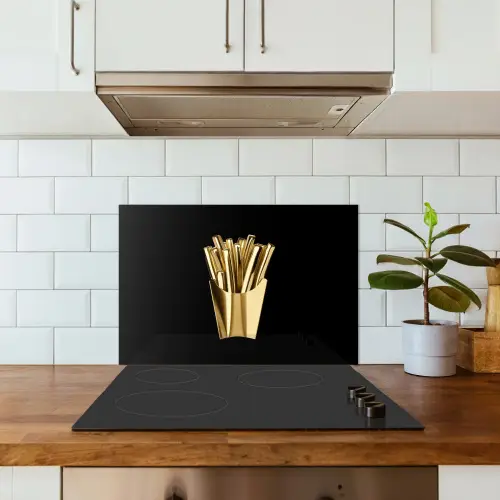 Friet - Goud - Chrome - Eten keuken achterwand spatscherm klein -sfeer2