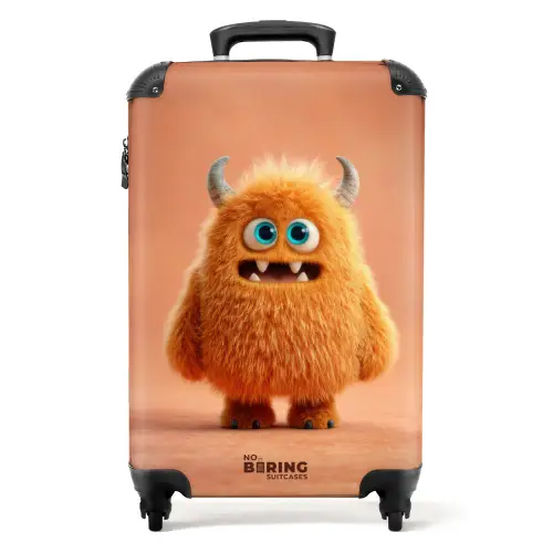 Oranje monster op een oranje achtergrond NBS - Handbagage koffer - Kinderen Unisex middel -productfoto_recht