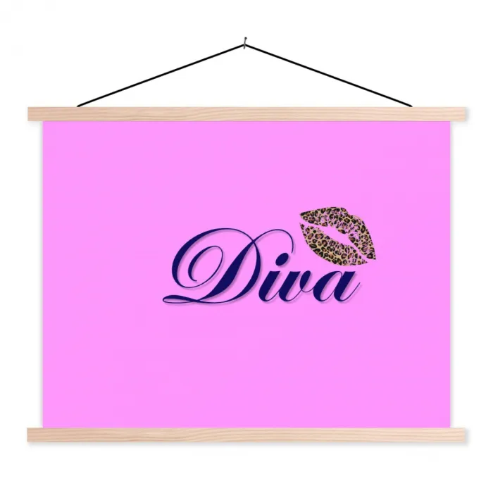 Diva - Lip - Panterprint - Roze textielposter latten blank klein -3d