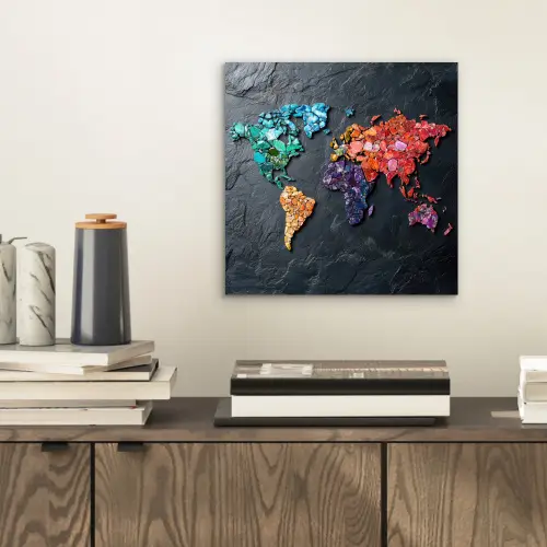 Wereldkaart - Edelstenen - Regenboog - Ruw aluminium wit klein -sfeer1