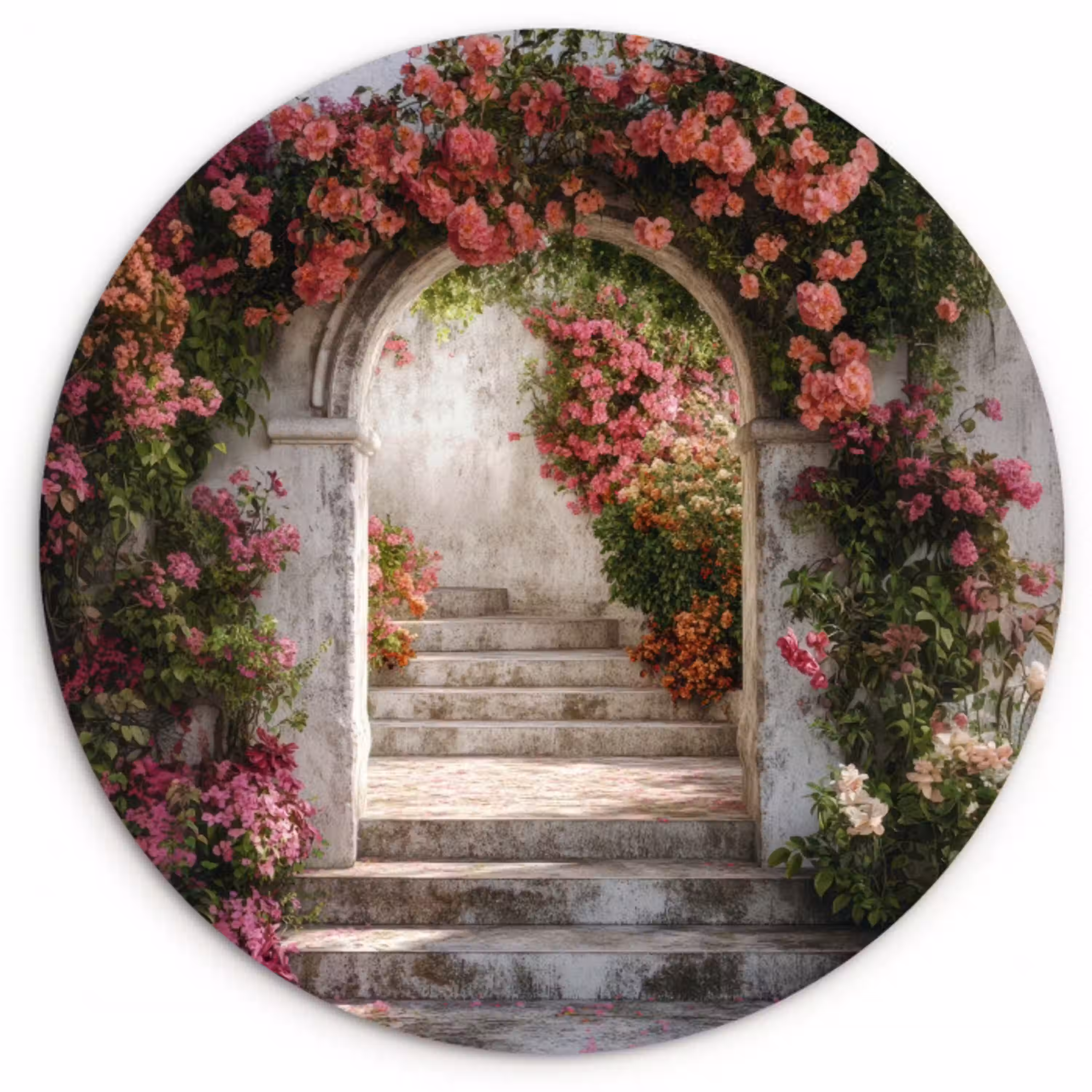 Doorkijk - Rozen - Vintage - Poort Wandcirkel plexiglas klein -3d