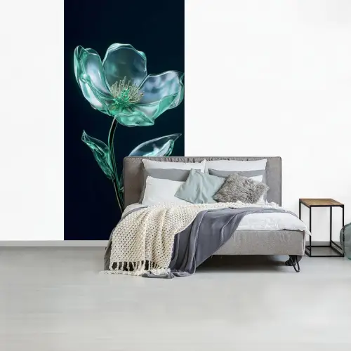 Bladeren - Bloem - Glazen - Donkerblauw fotobehang vinyl groot -slaapkamer