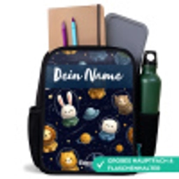 Dieren - Astronaut - Planeten - Sterren Rugzak - Zwart middel -inhoud_DE