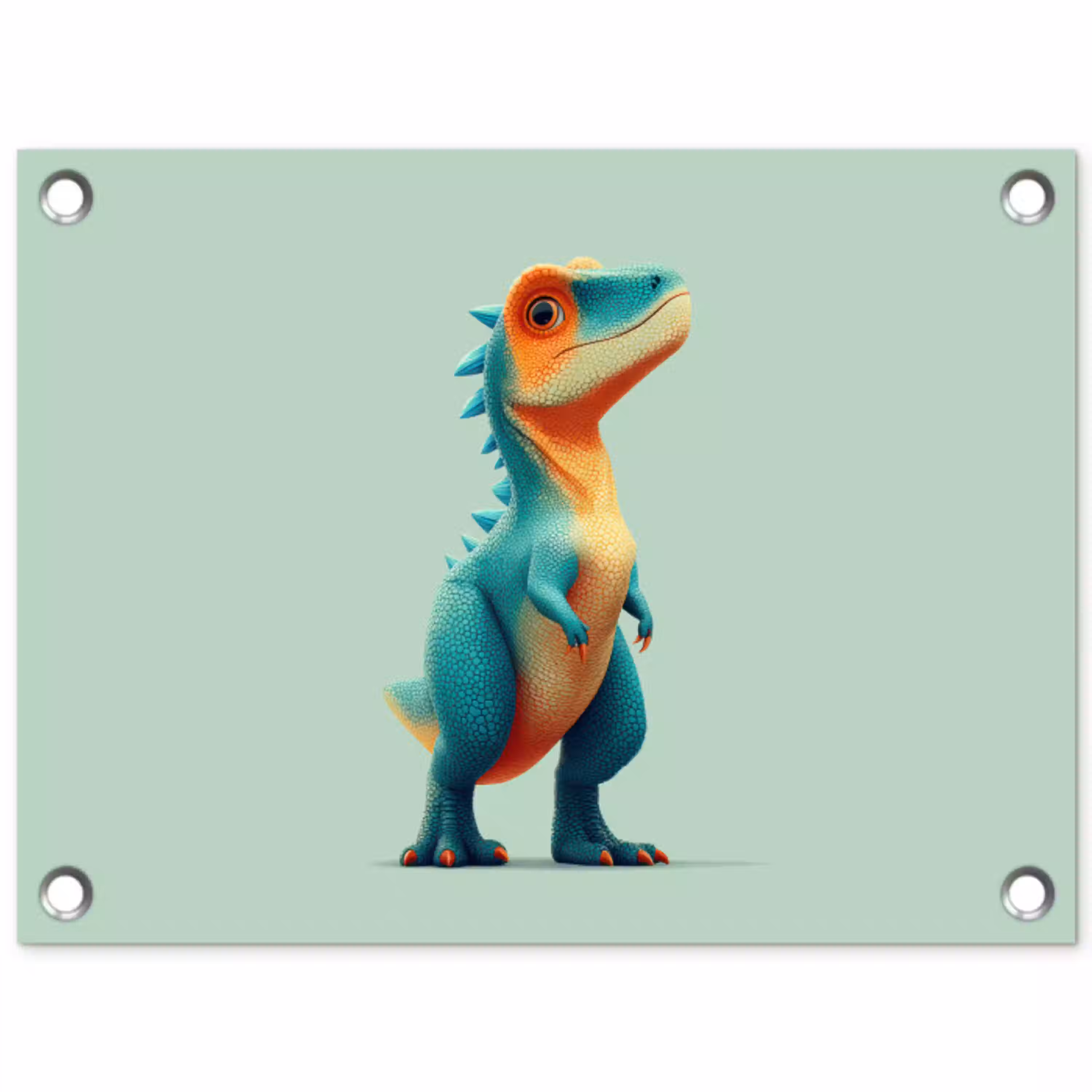 Cartoon - Dino - Oranje - Stekels tuinposter los doek klein -3d