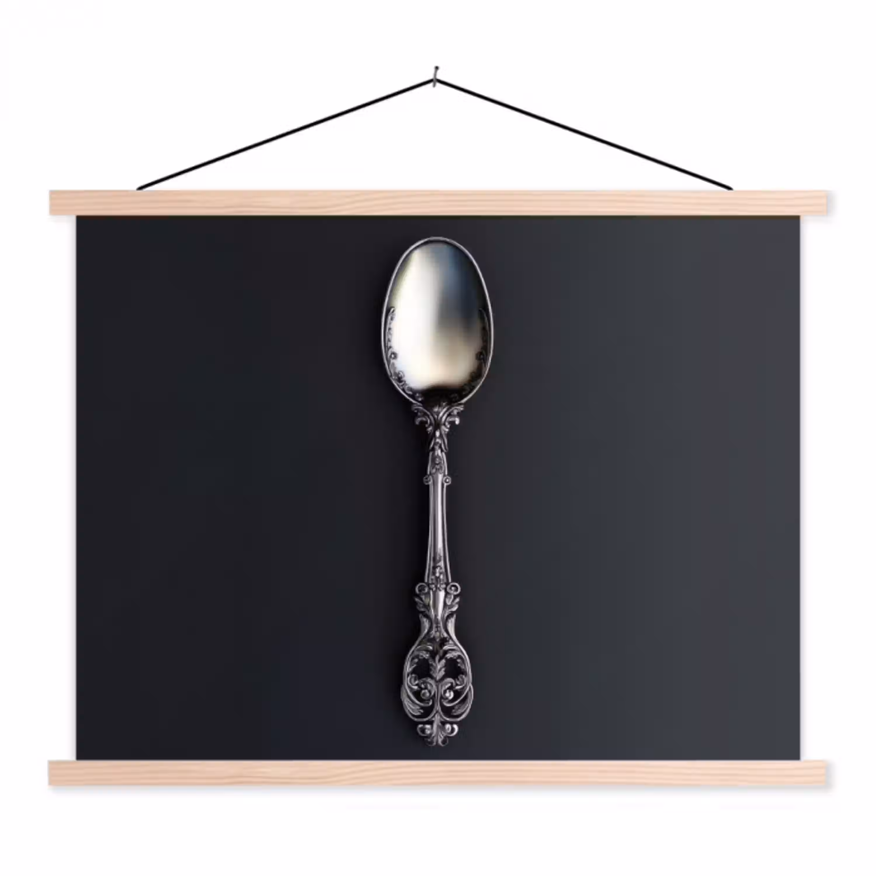 Lepel - Zilver - Metaal textielposter latten blank klein -3d