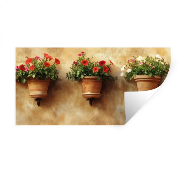 Bloempotten - Muur - Vintage Muursticker klein -3d