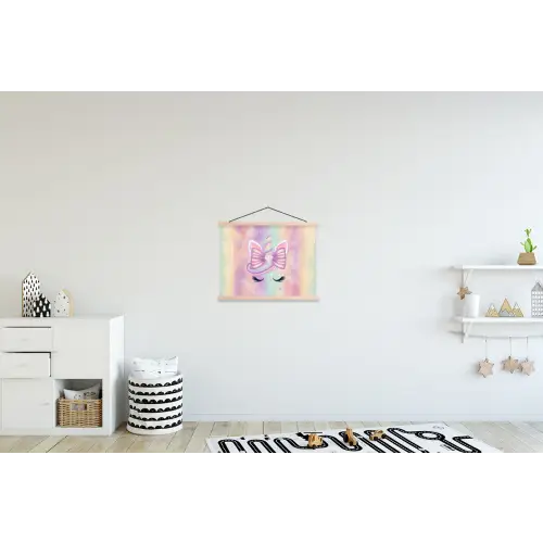 Eenhoorn - Glitters - Regenboog - Pastel textielposter latten blank klein -kinderkamer
