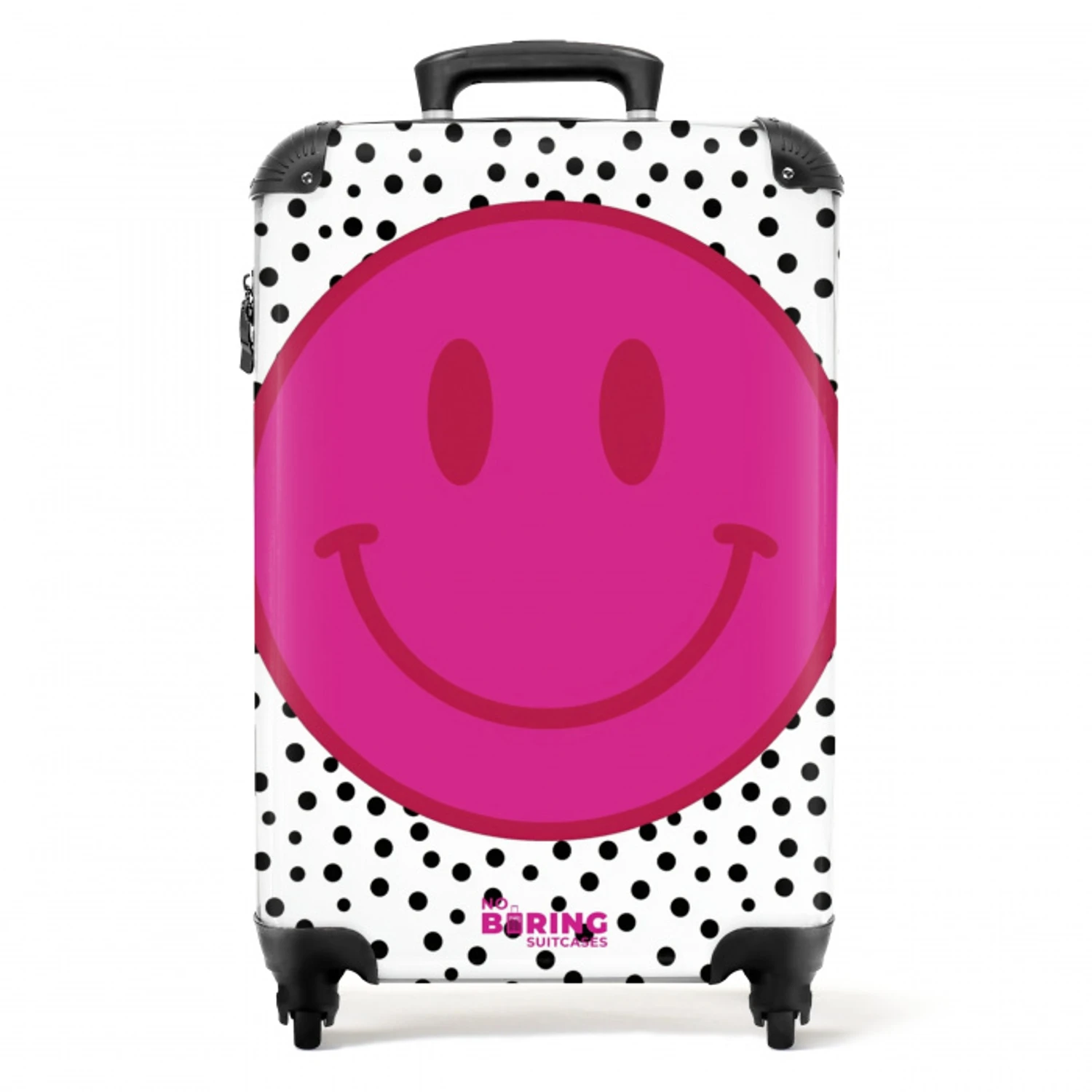 Smiley - Roze - Stippen NBS - Handbagage koffer - Volwassenen Unisex middel -productfoto_recht