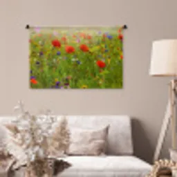 Lente - Bloemen - Rood - Klaproos - Gras - Groen Wandkleed katoen middel -sfeer4