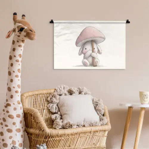 Paddenstoel - Konijn - Roze Wandkleed katoen klein -wsfeer5_kind