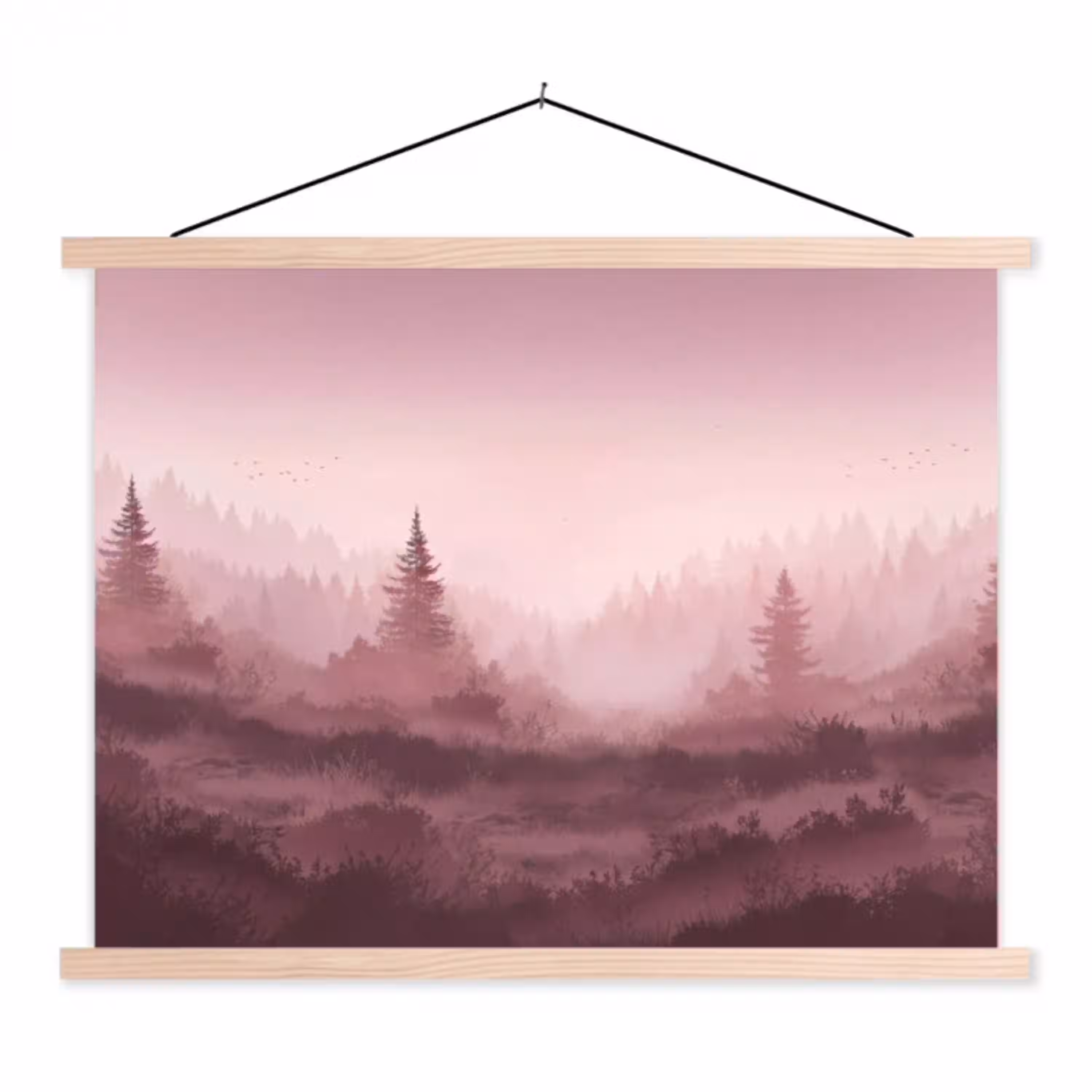 Landschap - Mistig - Roze textielposter latten blank klein -3d