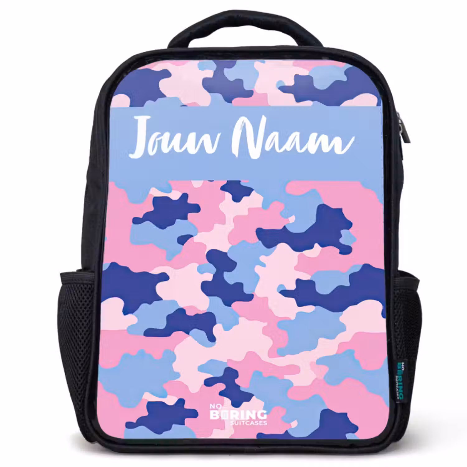 Kinderrugzak met naam - Zwart - Camouflage - Roze - Blauw