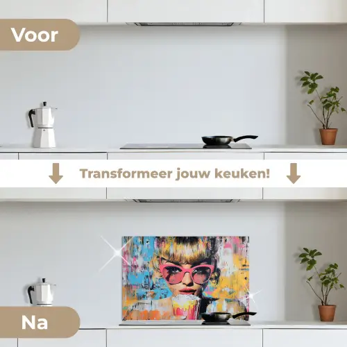 Zonnebril - Vrouw - Kleurrijk - Verfspetters keuken achterwand spatscherm klein -voor_na_NL