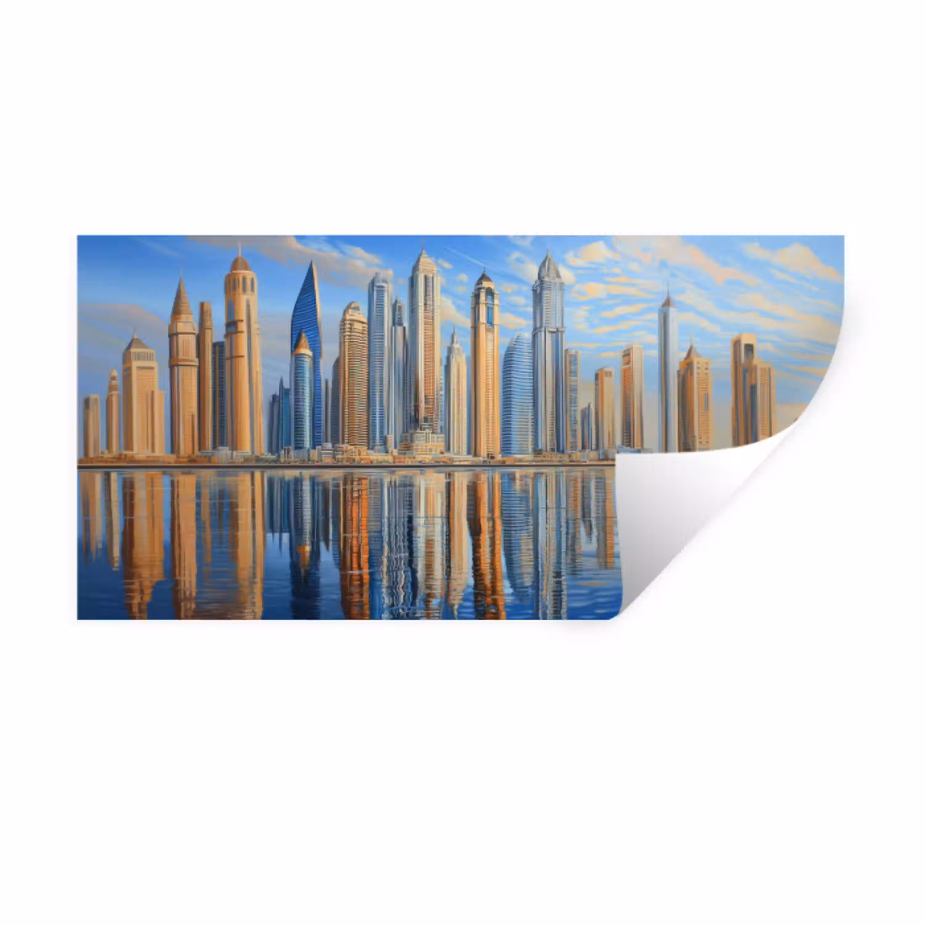 Skyline - Wolkenkrabbers - Water - Blauw Muursticker klein -3d
