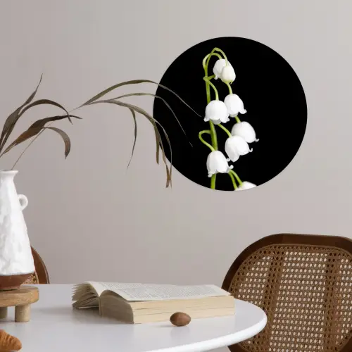 Lelietjes van dalen - Bloemen - Zwart - Flora Wandcirkel behangsticker klein -sfeer3