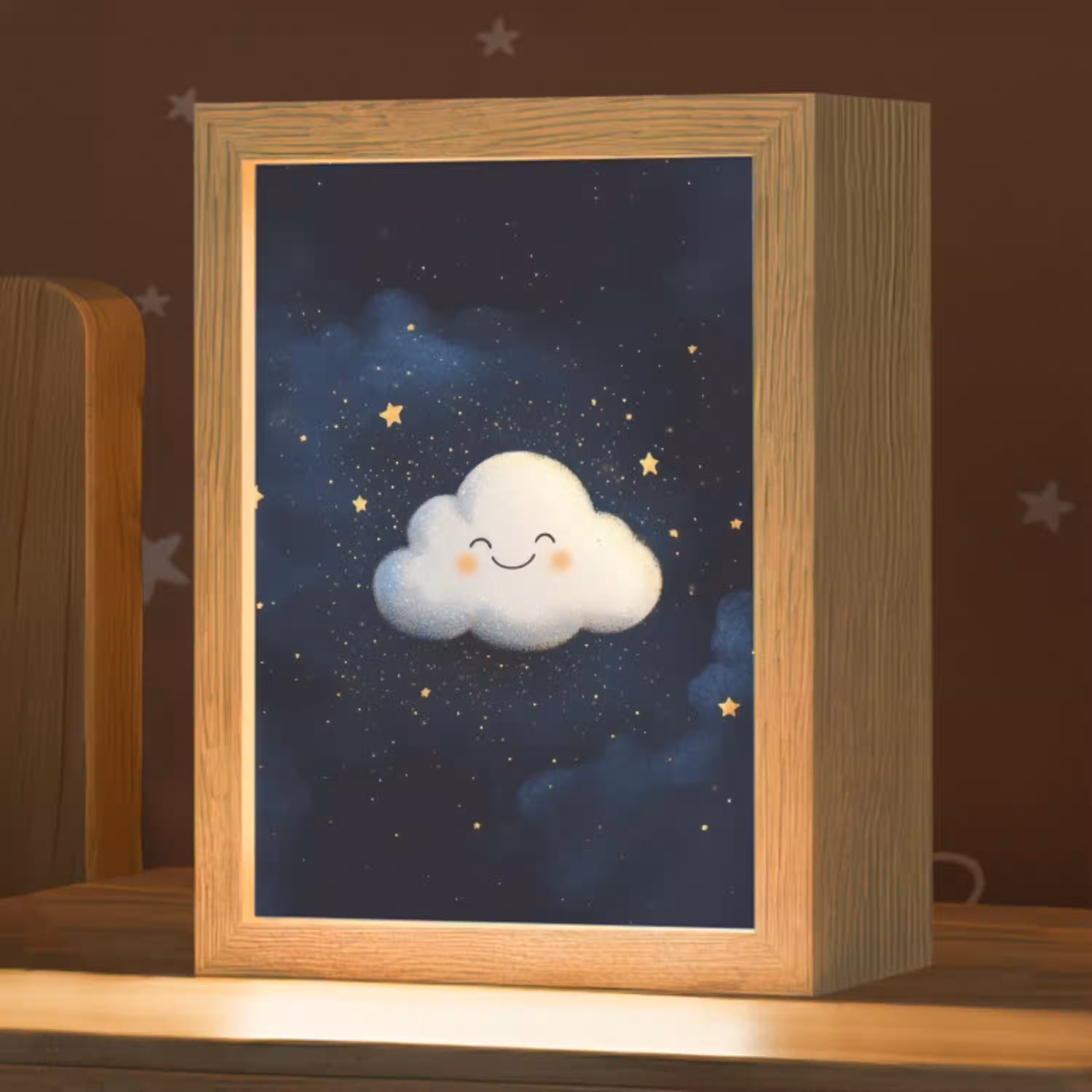 Wolkje - Gezichtje - Sterren - Donkerblauw Light Box met kabel klein -zzz_3d_website