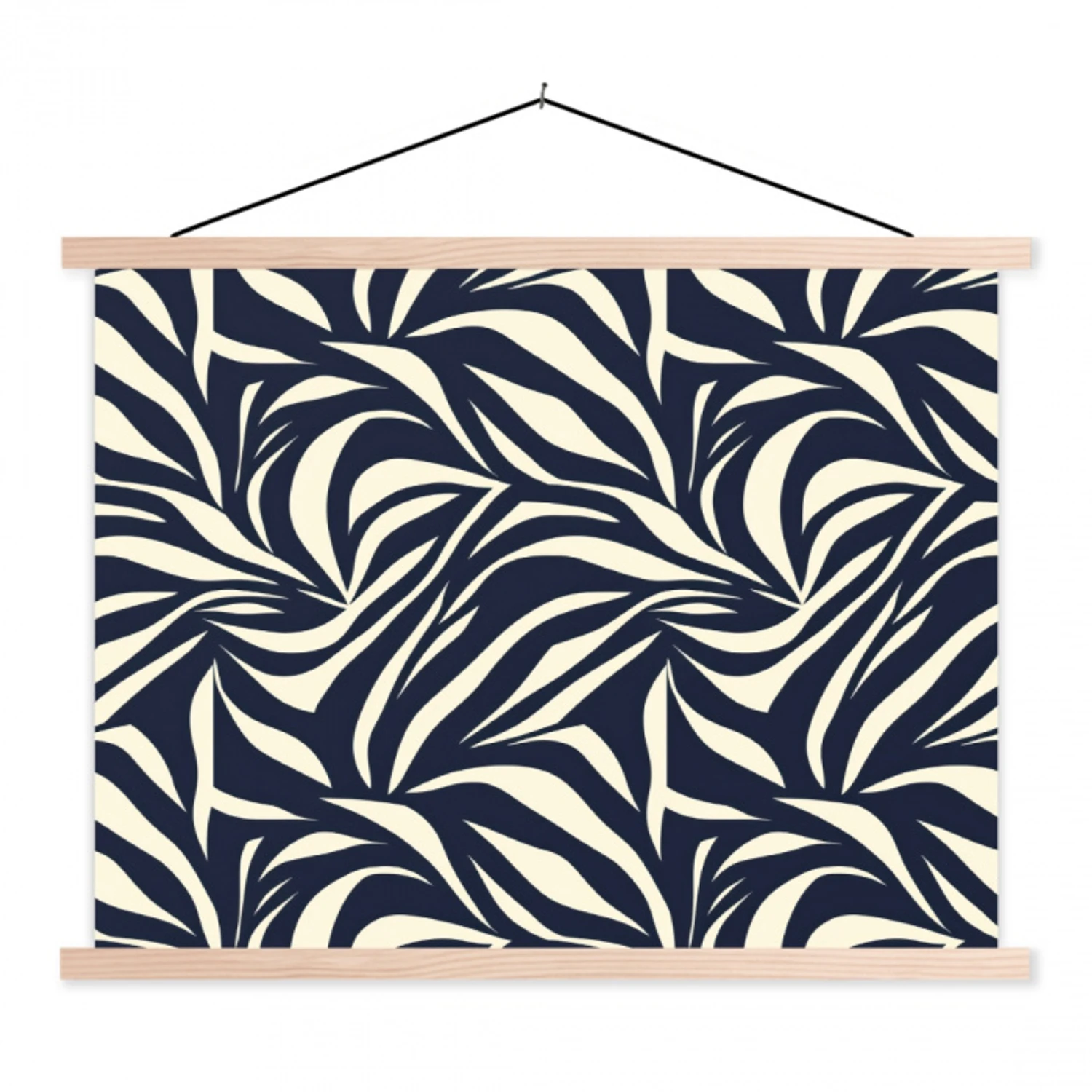Bladvormen - Blauw - Patroon - Wit textielposter latten blank klein 122 -3d