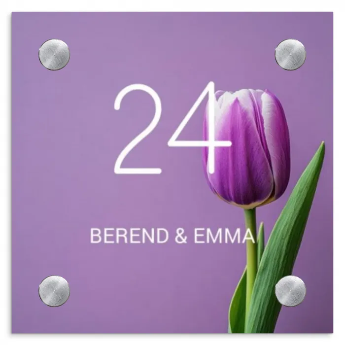 Paarse tulp - Klassiek Naambord Vierkant klein -3d