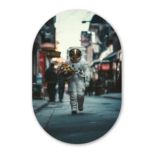 Boeket - Bloemen - Kleurrijk - Astronaut Wandcirkel Ovaal Forex klein -3d
