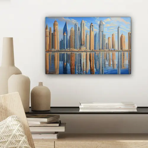 Skyline - Wolkenkrabbers - Water - Blauw canvas 2cm klein -sfeer6