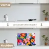 Kleurrijk - Bloemen - Abstract - Stippen keuken achterwand spatscherm klein -voor_na_DE