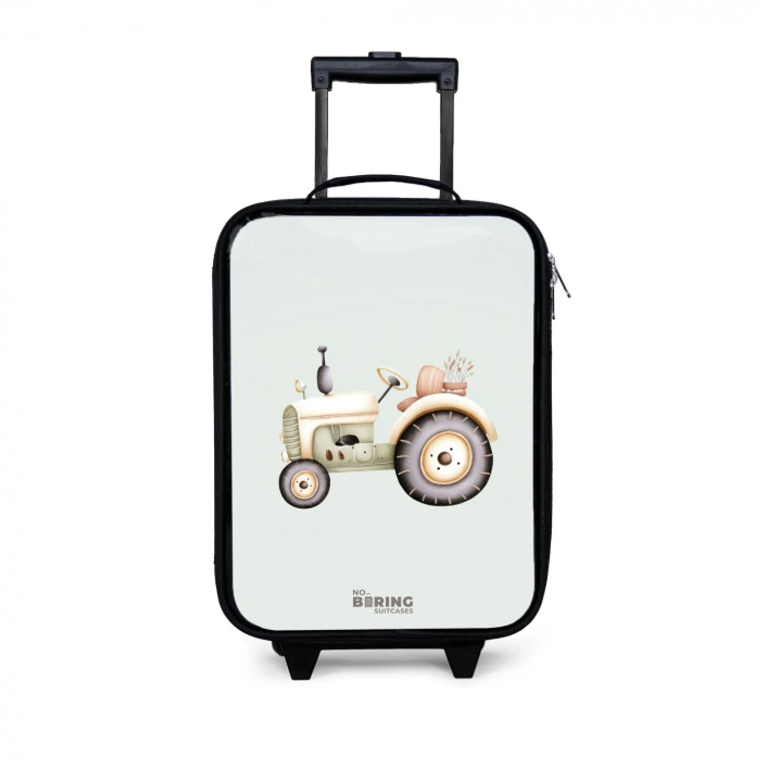 Beige vintage tractor in pastel groene kleuren Kinderkoffer - Zwart klein -3d