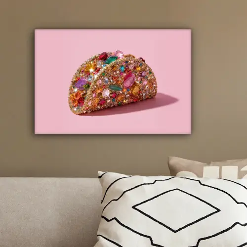 Taco - Kleurrijk - Edelstenen - Goud canvas 2cm klein -sfeer3