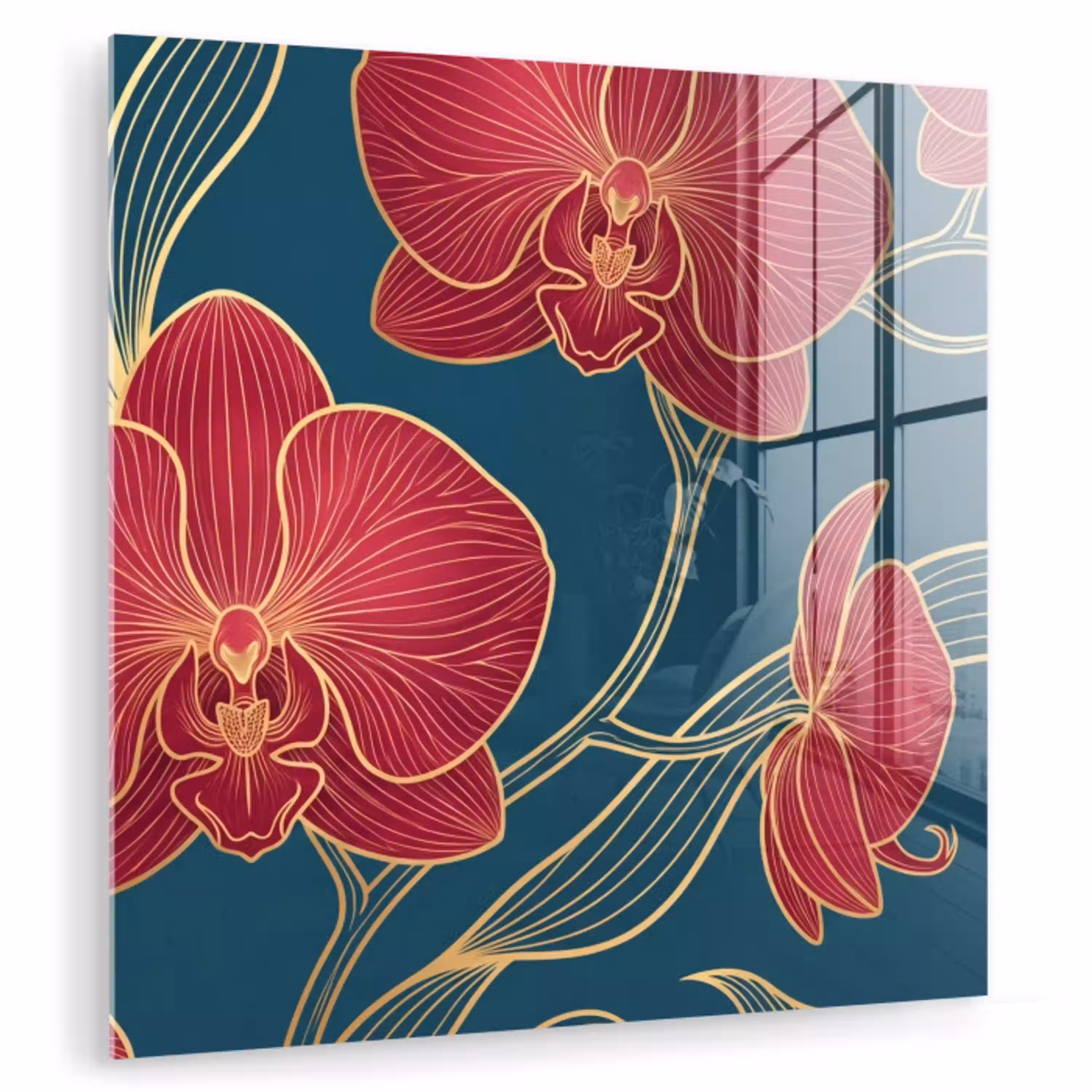 Bloemen - Rood - Goud plexiglas 5mm klein -zzzproduct_nieuw