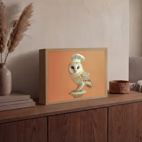 Kerkuil - Koksmuts - Oranje - Vogel Light Box met batterij (Wandlamp) middel -sfeer2