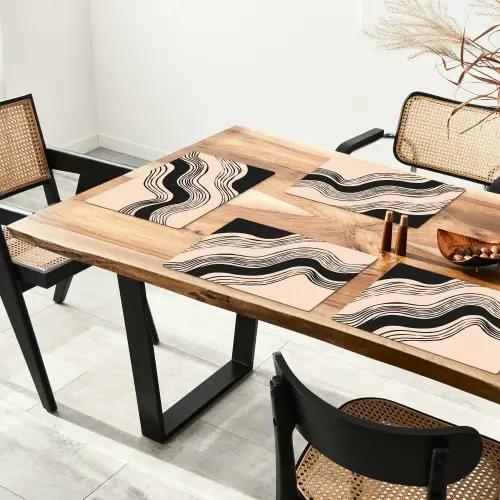 Golven - Zwart - Zandkleur Placemat vinyl groot -zzsfeer4_Kitchenyeah-website