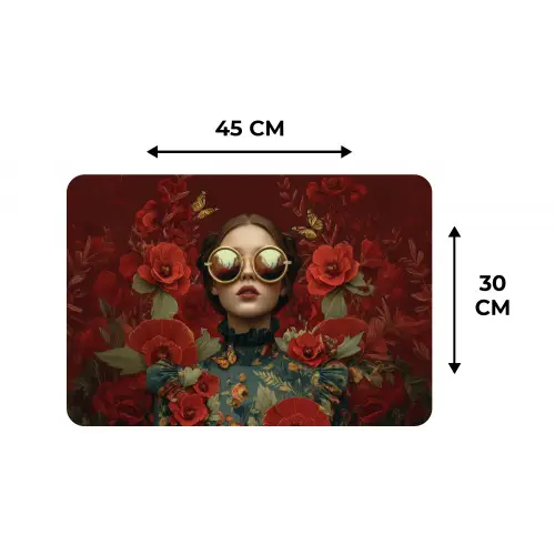 Bloemen - Dieprood - Zonnebril - Vrouw Placemat vinyl groot -specs