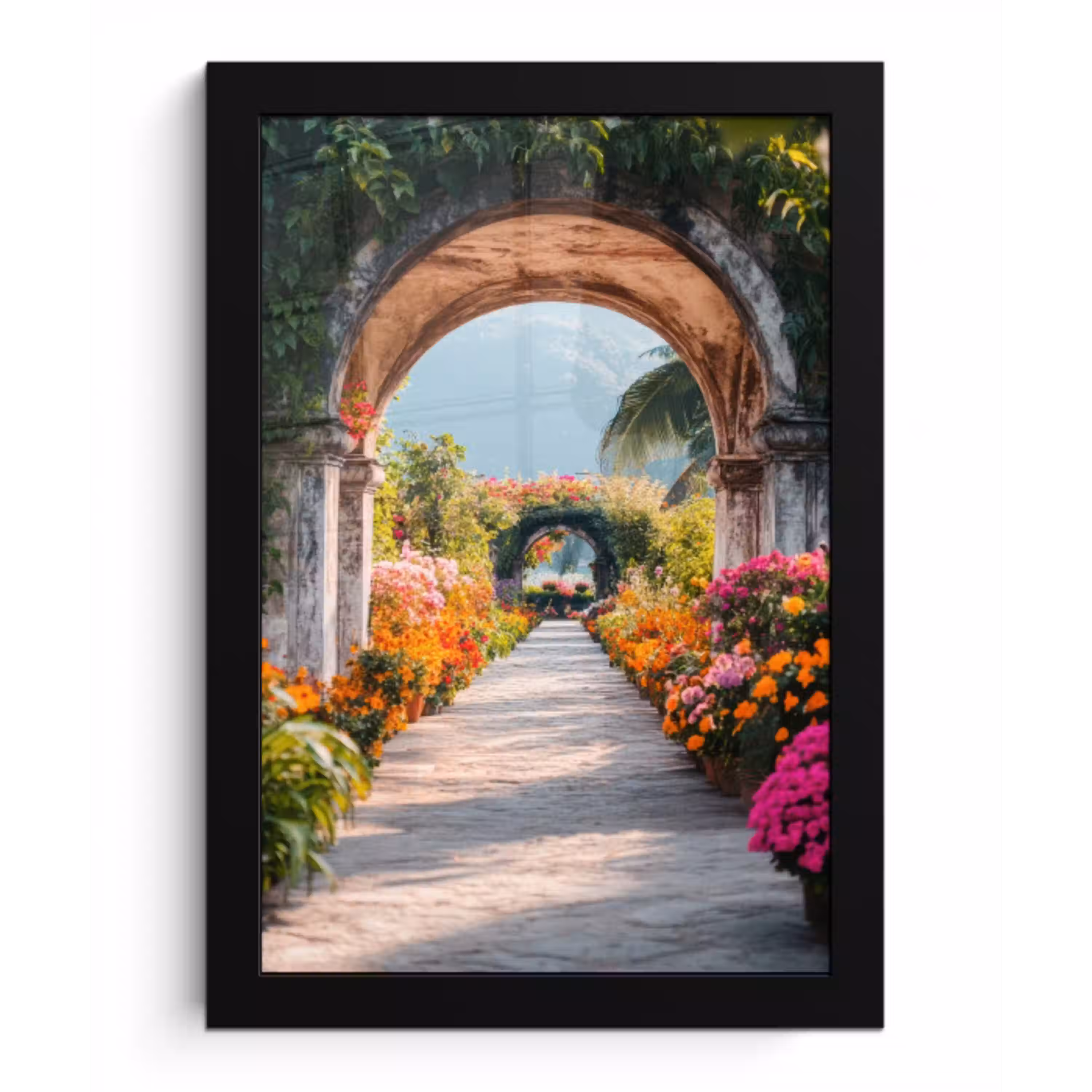 Doorkijk - Bloemen - Tropisch - Kleurrijk fotolijst zwart zonder passe partout klein -3d